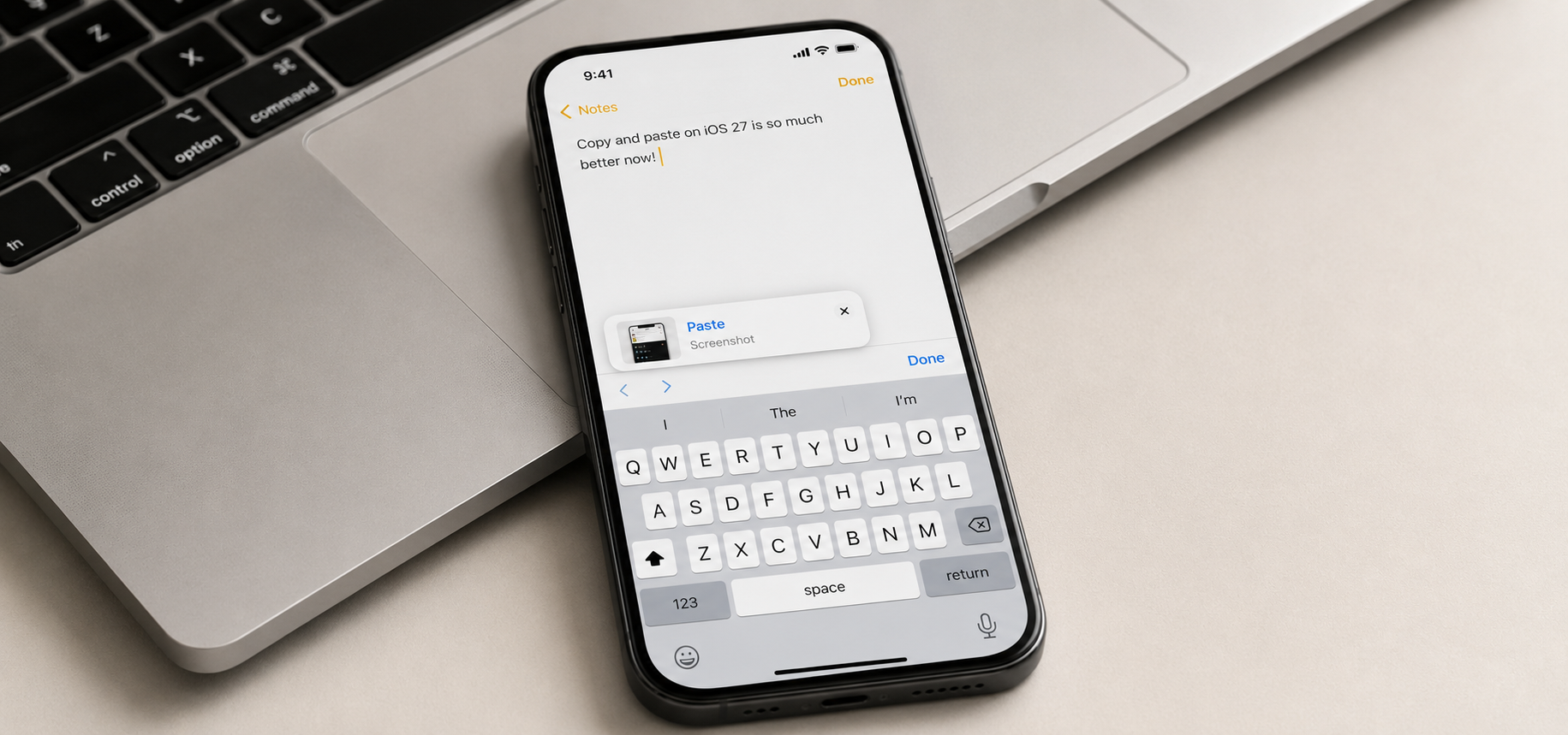 Mô phỏng thao tác dán nhanh nội dung trên iOS 27