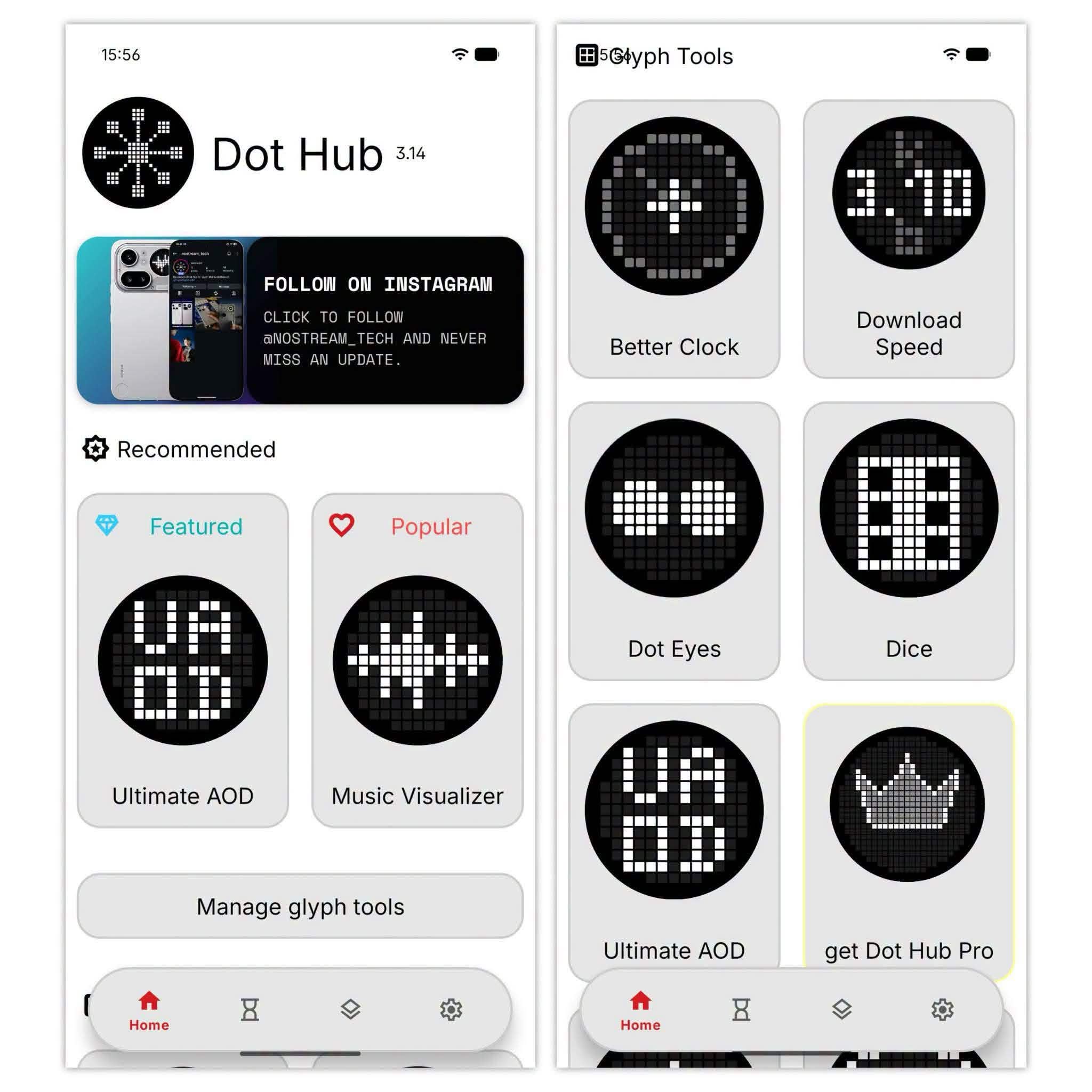 Giao diện ứng dụng Dot Hub cho Glyph Matrix