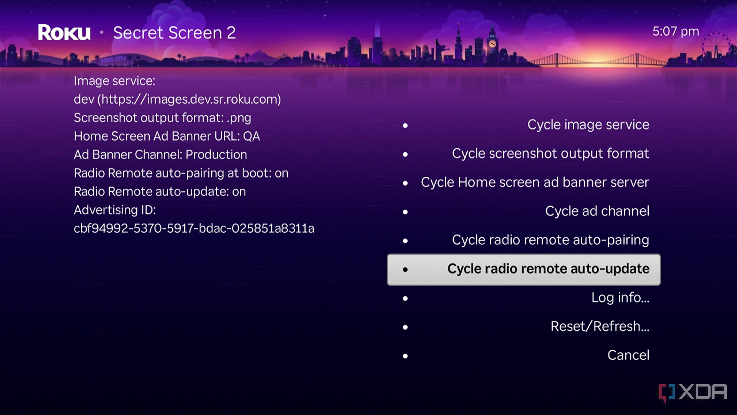 Giao diện Secret Screen 2 quản lý quảng cáo và hiển thị trên Roku