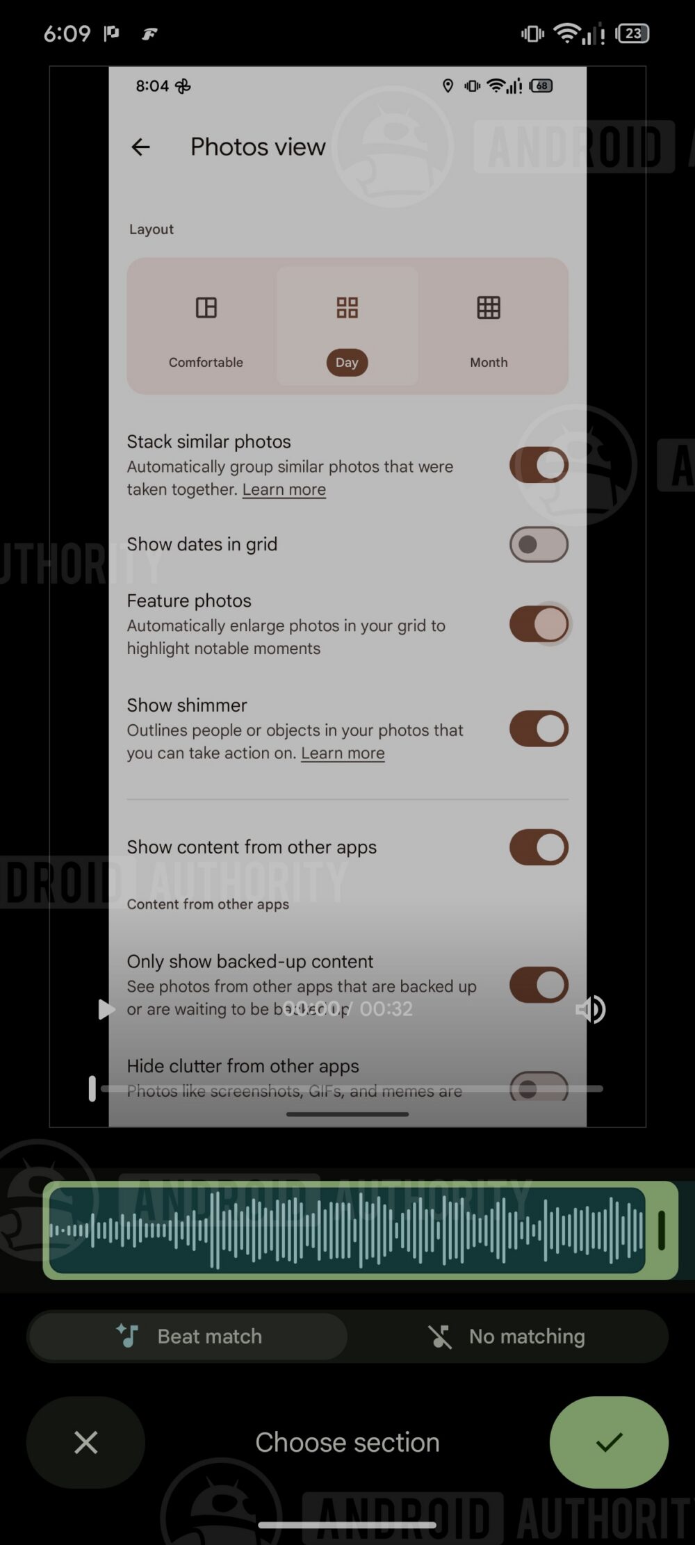 Lựa chọn No matching trong menu Beat Match của Google Photos