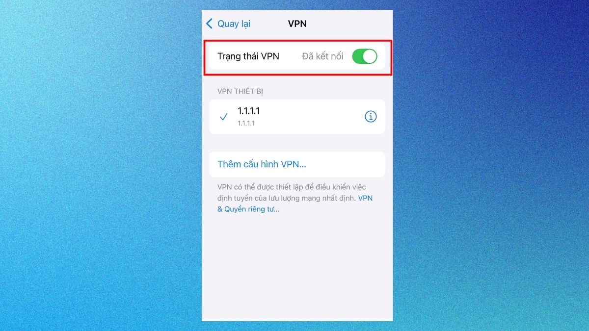 Gạt công tắc chuyển trạng thái VPN sang Không kết nối
