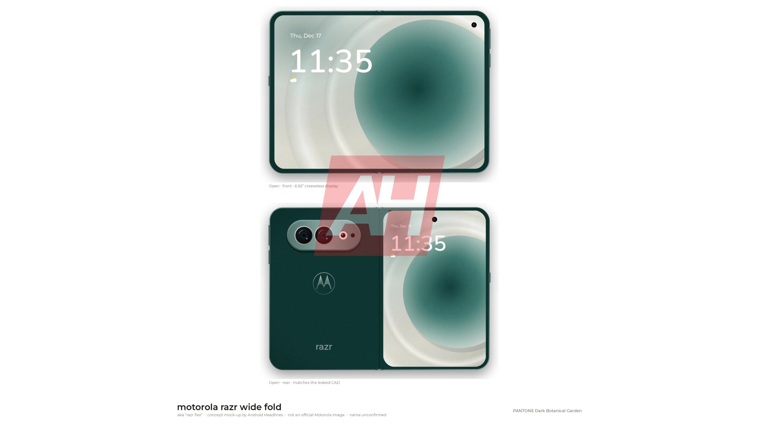 Bản dựng tổng thể màn hình trong và mặt ngoài của Motorola Razr Wide Fold