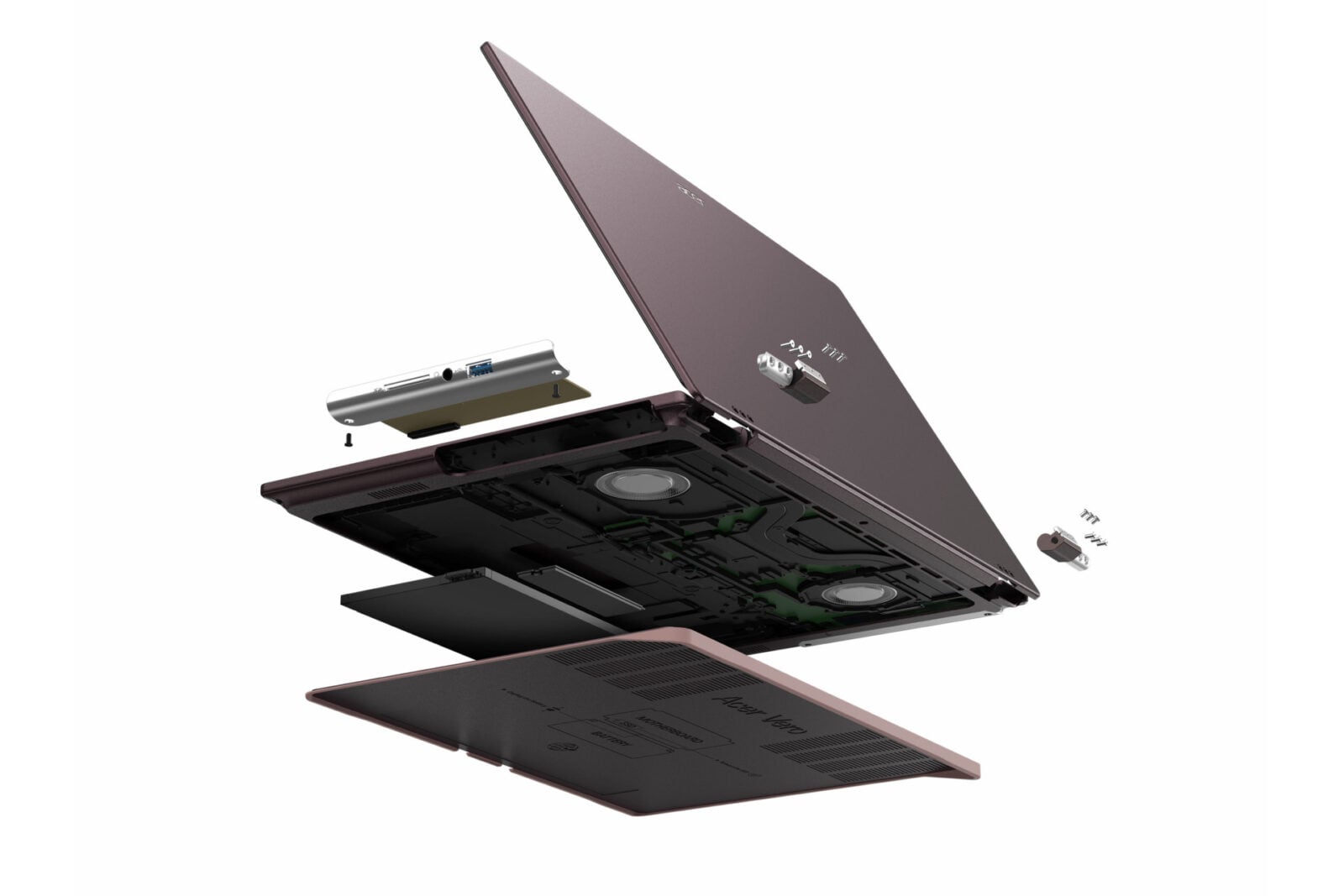 Cơ chế mở đáy và tháo pin của Acer Vero 16