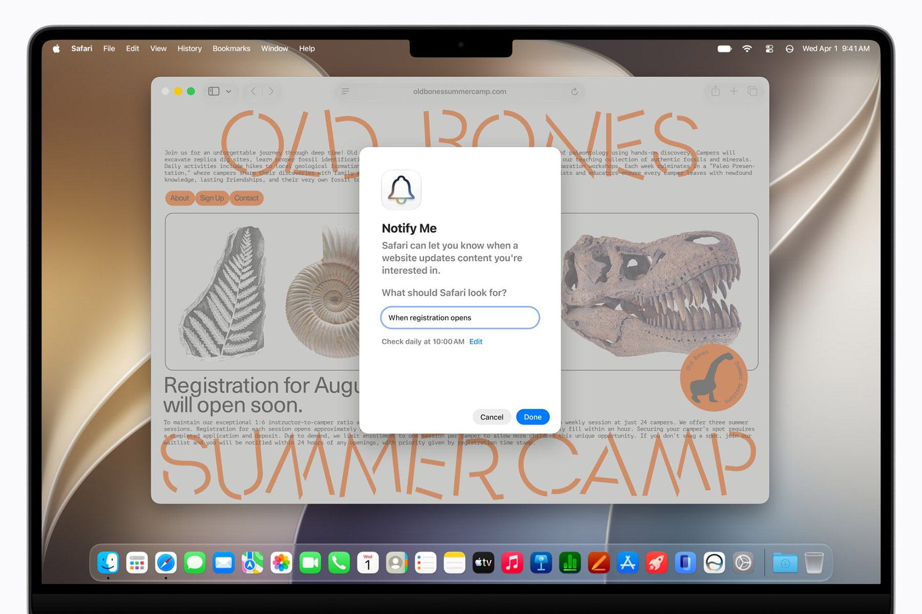 Tính năng Notify Me của trình duyệt Safari trên macOS 27