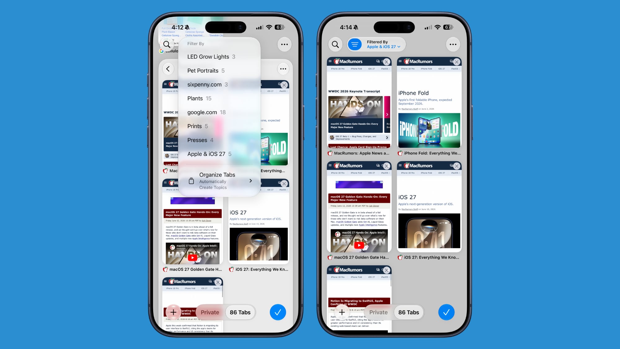 Quản lý tab thông minh trên Safari iOS 27