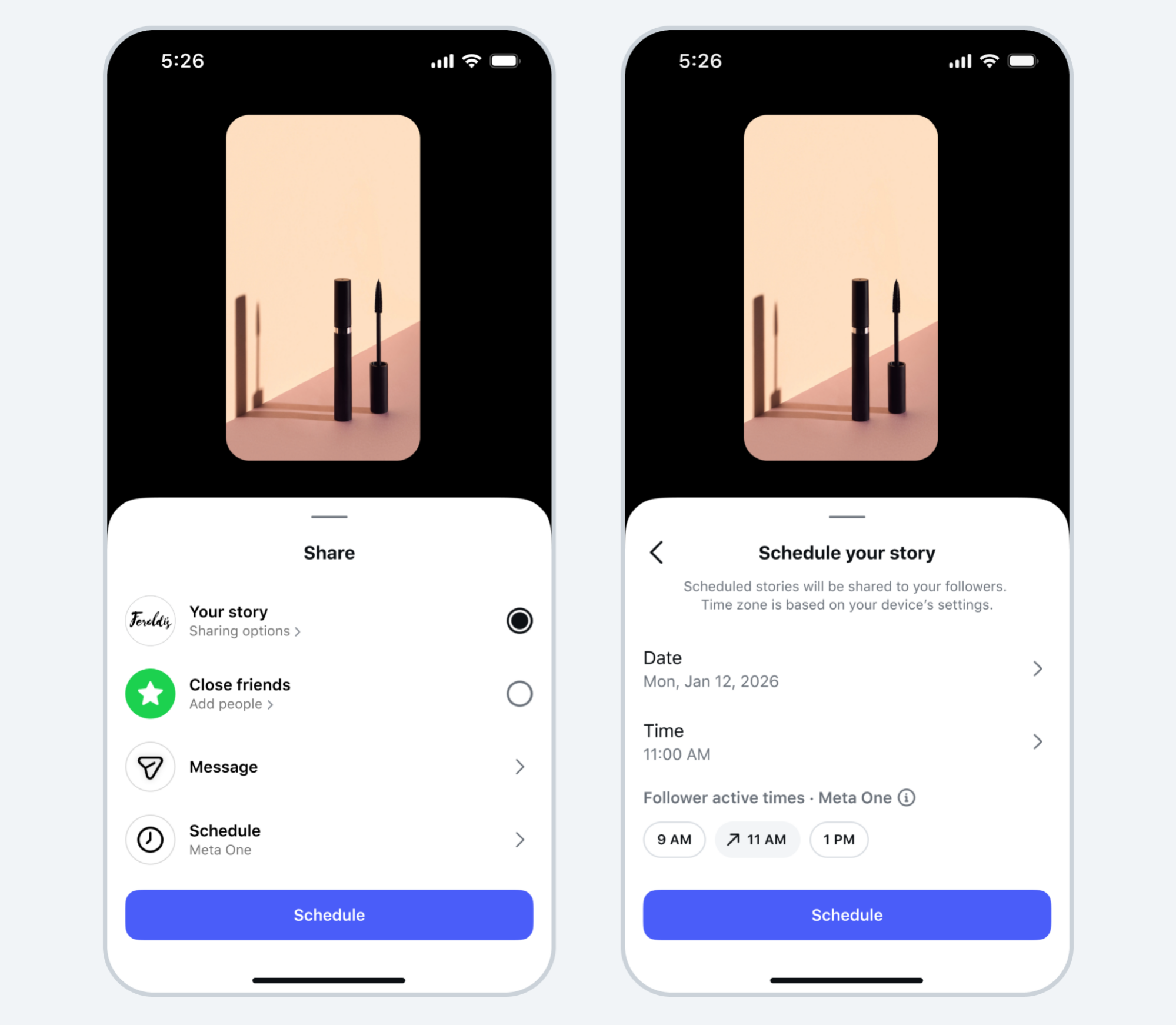 Giao diện lên lịch đăng Story theo khung giờ gợi ý trên Instagram