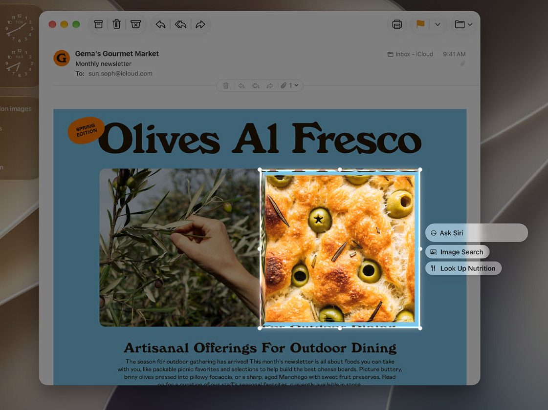 Tính năng Visual Intelligence trên màn hình macOS 27