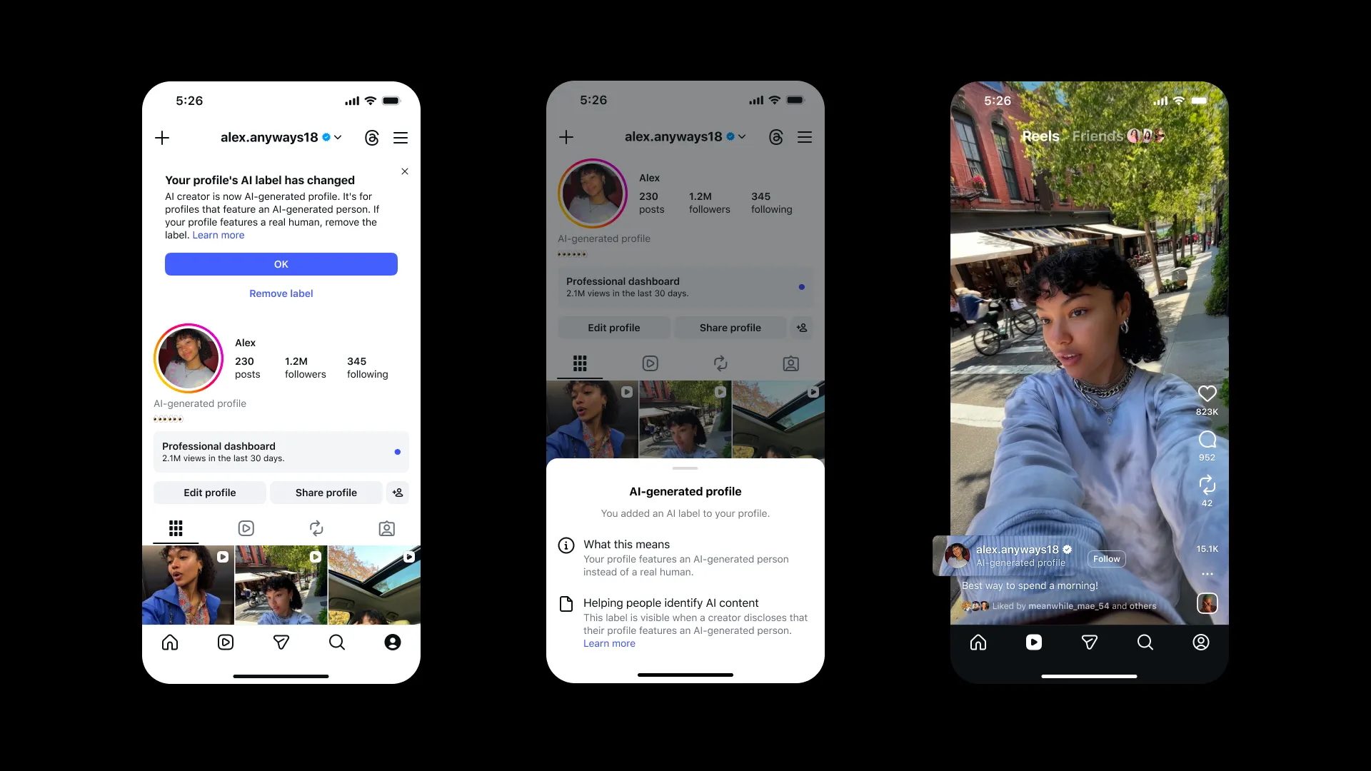 Nhãn AI-generated trên một hồ sơ Instagram.