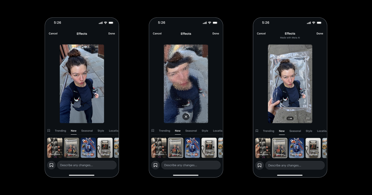 Giao diện hiệu ứng AI trong Instagram Stories