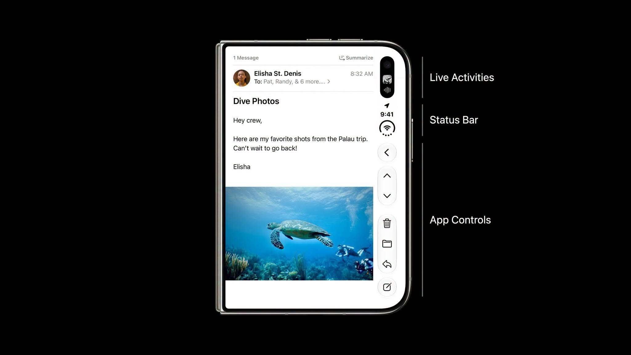 Phân bổ Live Activities, Status Bar và App Controls dạt sang mép cạnh viền