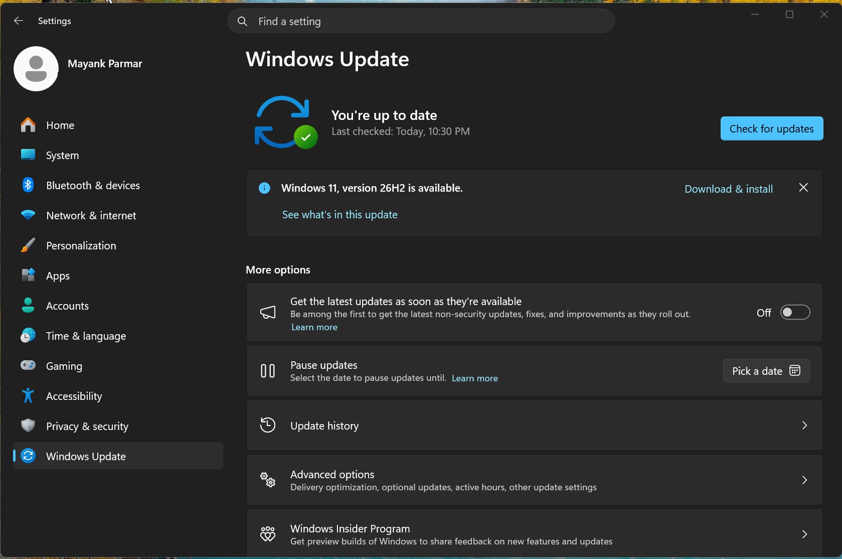 Màn hình cập nhật Windows 11 26H2