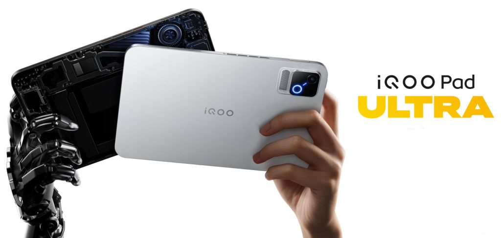 Mặt trước và mặt lưng bạc của iQOO Pad Ultra