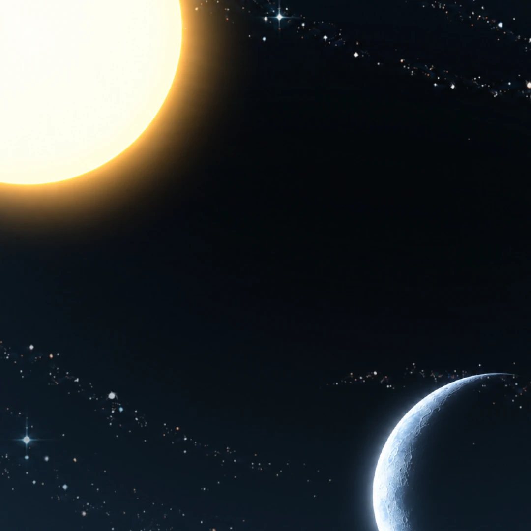 Hình minh họa chính thức của OpenAI thể hiện mặt trời Sol và trăng khuyết Luna trong không gian