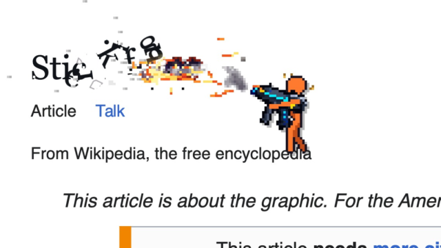 Nhân vật người que bắn vỡ chữ trên trang Wikipedia trong Destroy Any Website