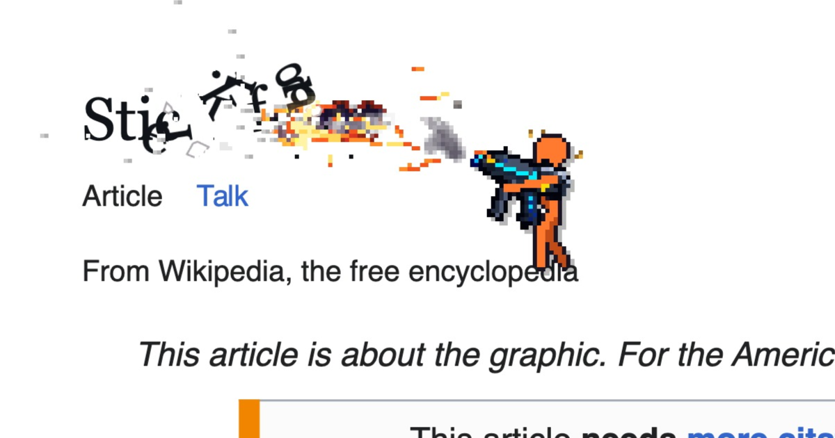 Nhân vật người que bắn vỡ chữ trên trang Wikipedia trong Destroy Any Website
