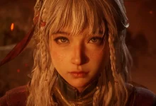 Nhân vật tóc trắng của Nodusfall trong ánh sáng cam, gợi không khí fantasy tối màu. Ảnh: GamesRadar