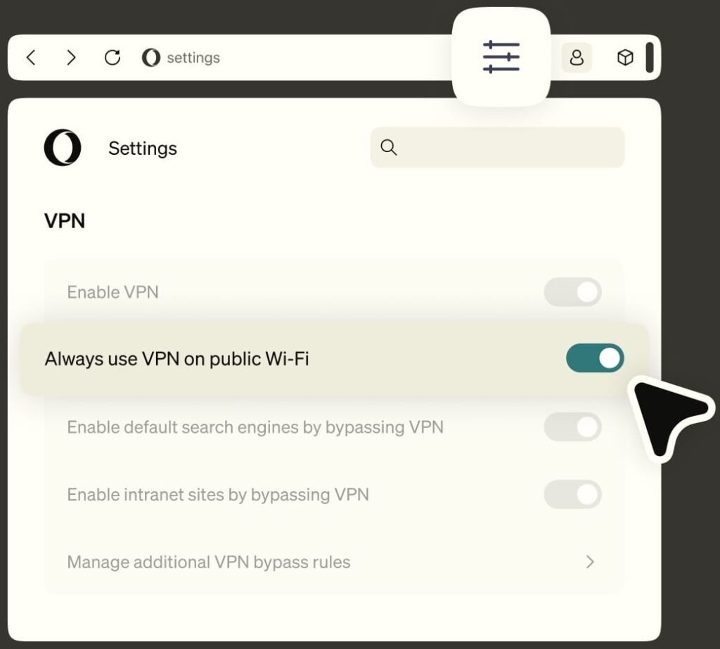 Ảnh giao diện cài đặt Opera VPN do CyberInsider công bố.