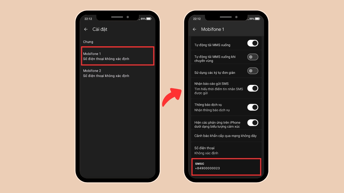 Đổi trung tâm tin nhắn cho Android