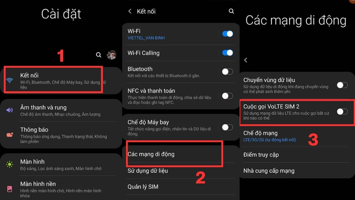 Giao diện bật VoLTE trên Android