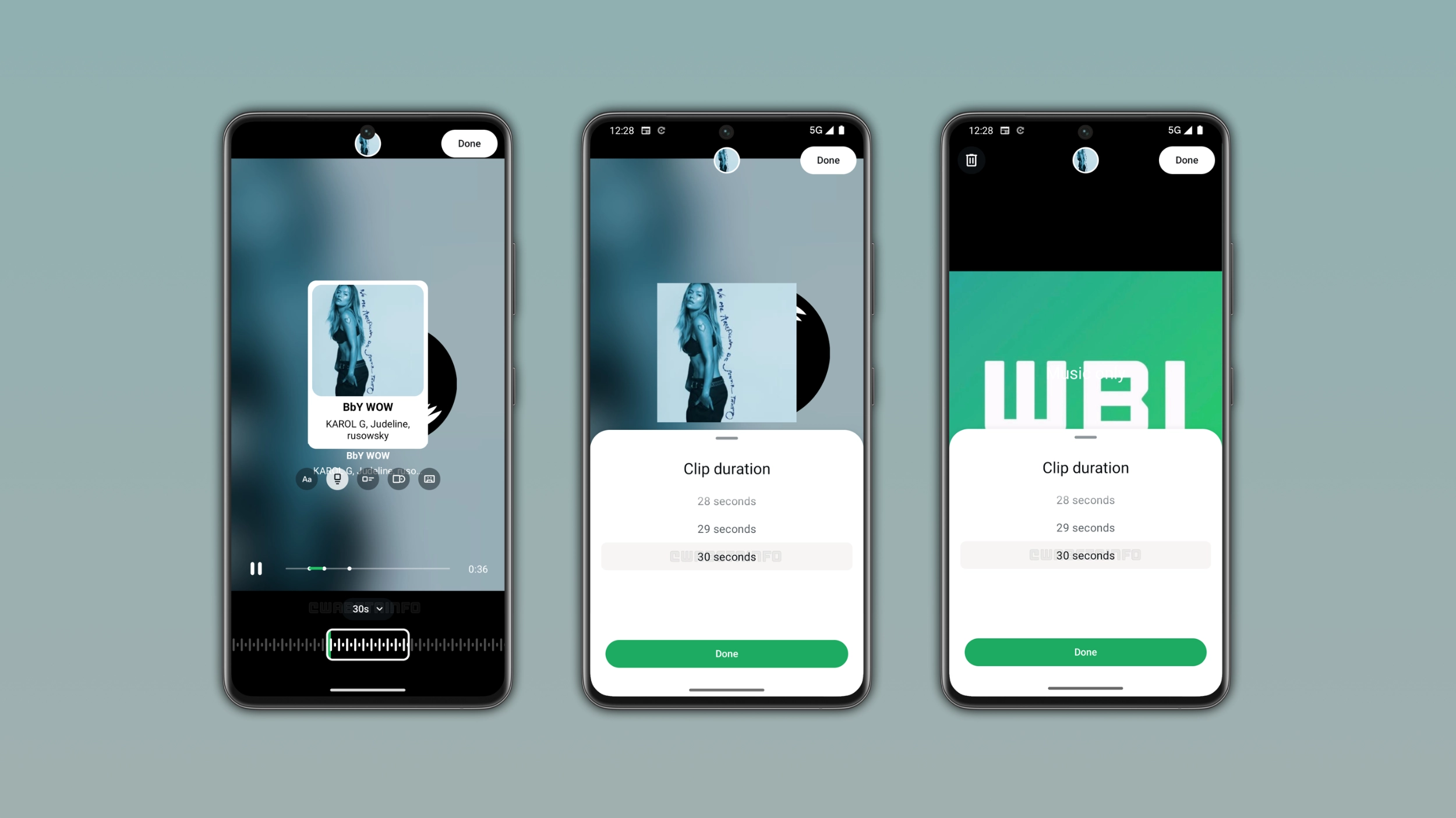 Thanh chọn thời lượng nhạc nền Status trên WhatsApp Android