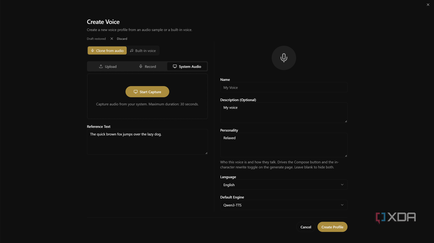 A screenshot from Voicebox Windows 11 app.