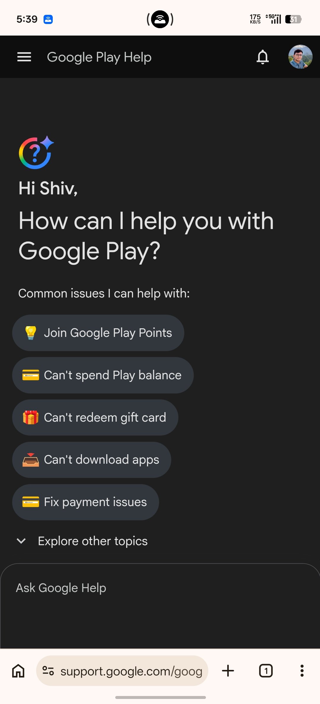 Ask Google Help trên trang hỗ trợ Google Play