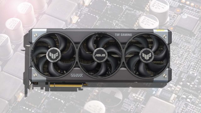 ASUS TUF Gaming RTX 5080 OC với ba quạt tản nhiệt trên nền bo mạch