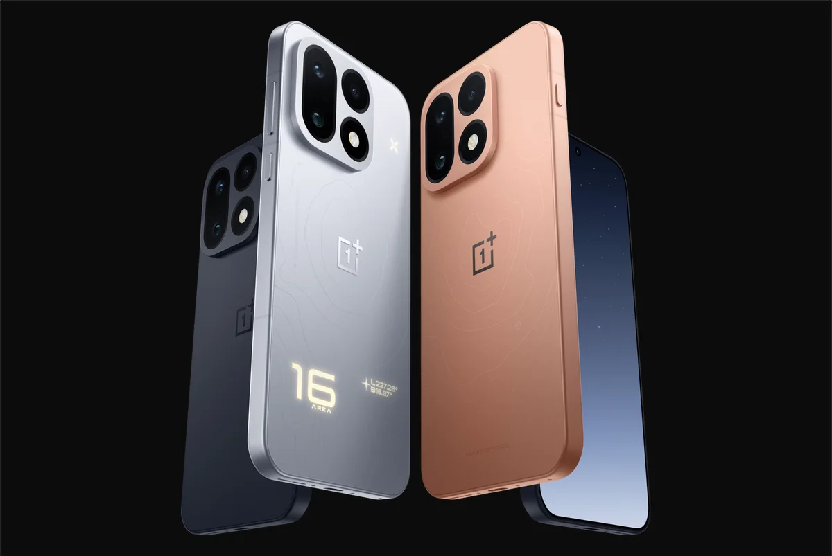 Ba màu OnePlus 16 gồm bạc, đen và đồng xếp cạnh nhau