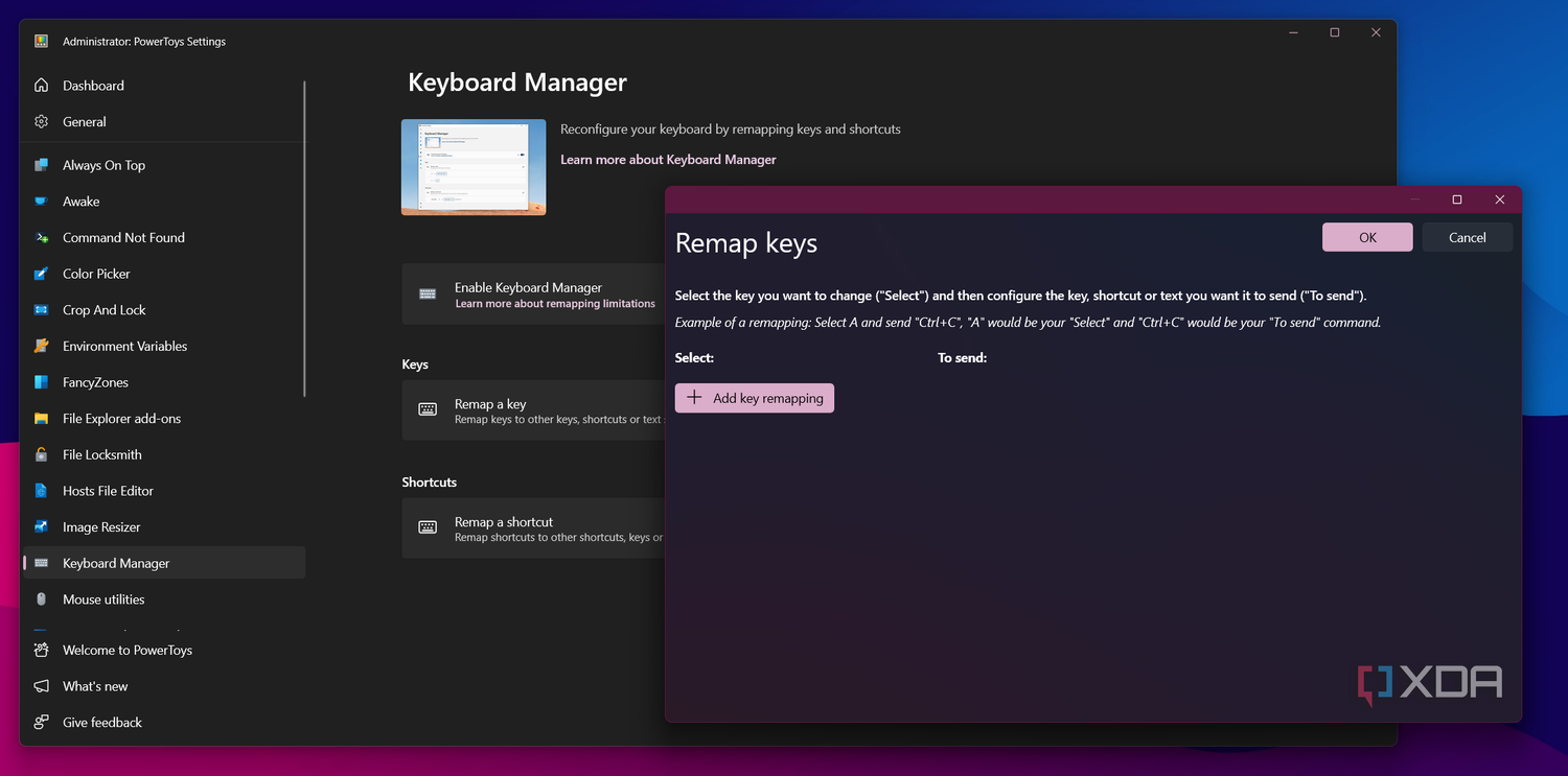 Bảng gán phím Keyboard Manager