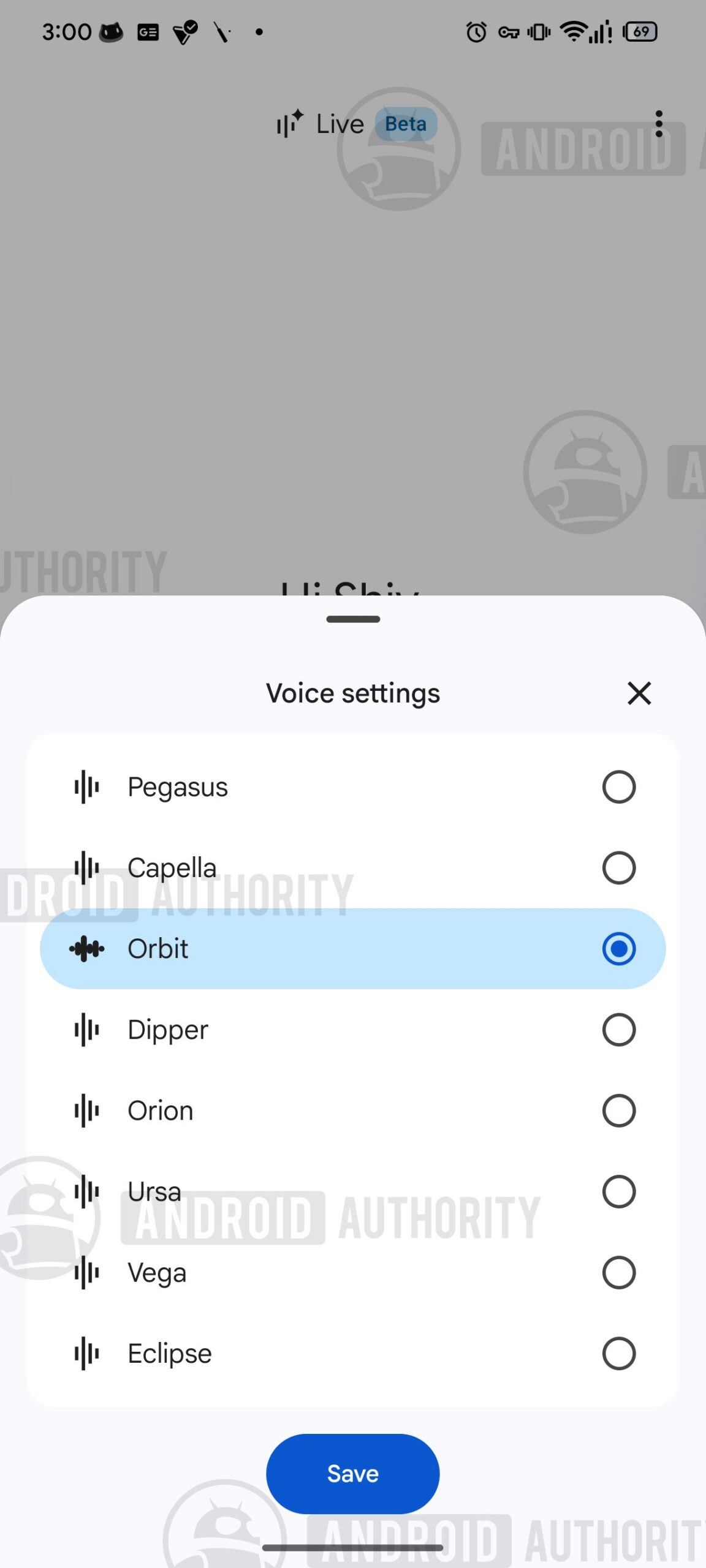 Bảng tùy chọn Voice settings hiển thị 7 giọng đọc mới của Gmail Live