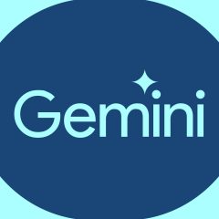 Biểu trưng Gemini, chữ Gemini màu xanh nhạt trên nền xanh đậm kèm ngôi sao lấp lánh