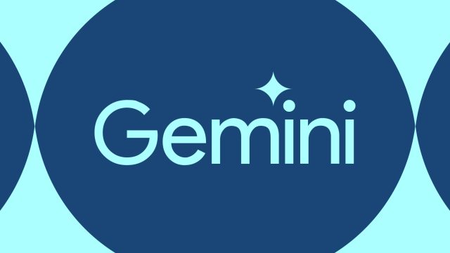 Biểu trưng Gemini, chữ Gemini màu xanh nhạt trên nền xanh đậm kèm ngôi sao lấp lánh