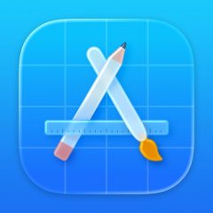 Biểu tượng Apple Developer trên nền xanh
