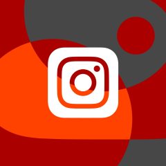 Biểu tượng Instagram trên nền đồ họa màu đỏ và cam
