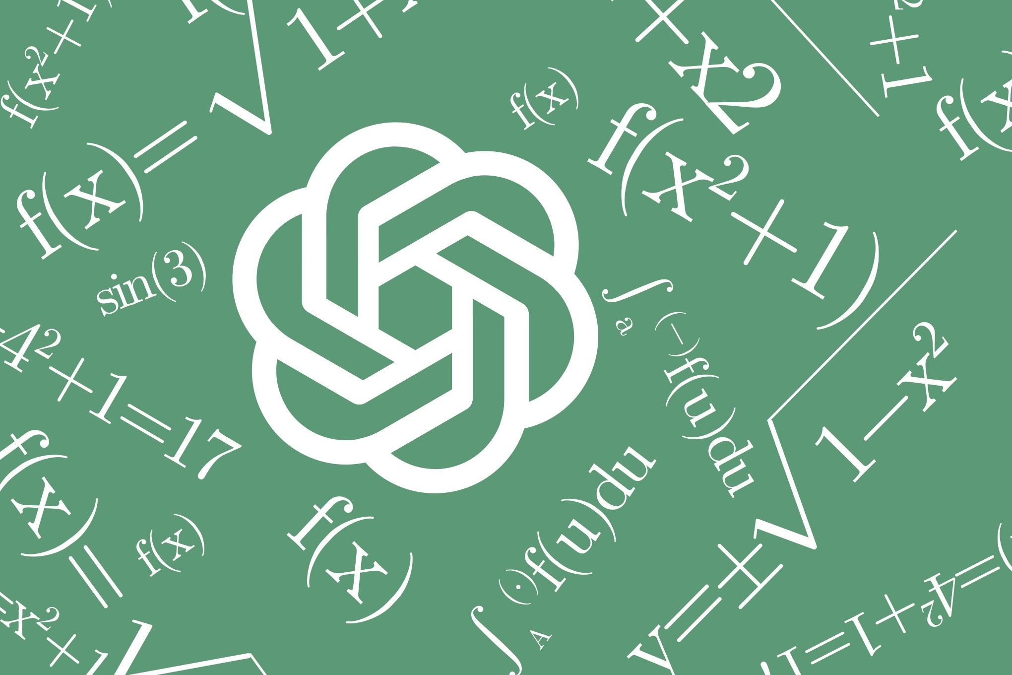 Biểu tượng OpenAI đặt giữa các ký hiệu toán học, gắn trực tiếp với tuyên bố về chứng minh do mô hình tạo ra.
