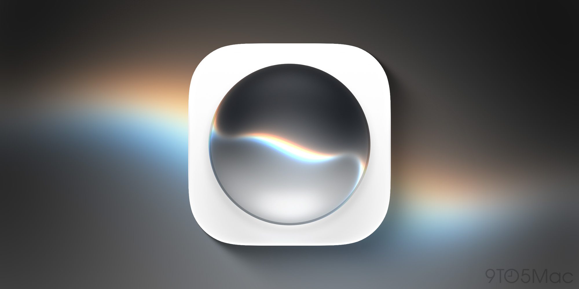 Biểu tượng Siri AI dạng quả cầu thủy tinh trên nền trắng bo góc
