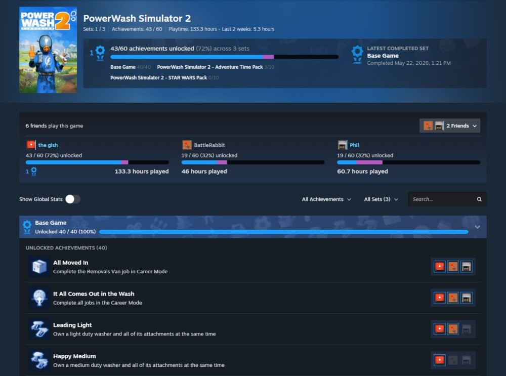 Bộ thành tựu game gốc và DLC của PowerWash Simulator 2 trên Steam
