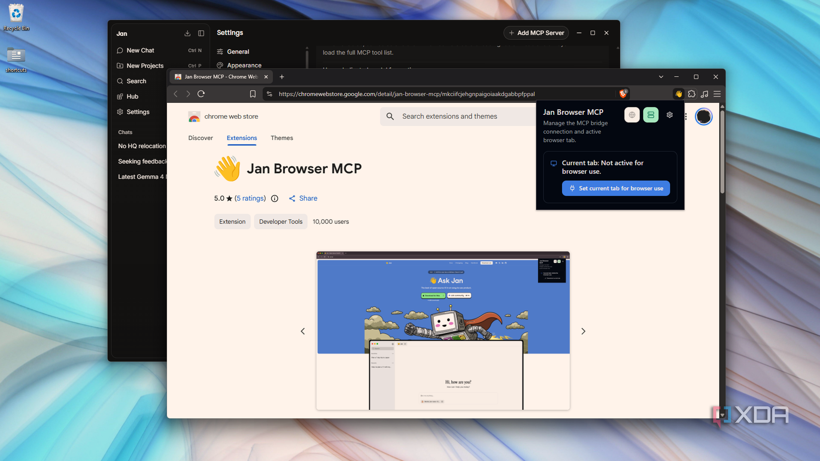 browsing Jan Browser MCP in Chrome web store