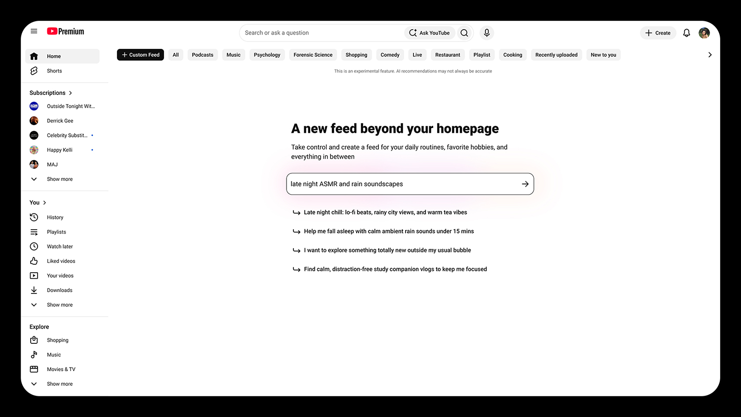 Các bước tạo feed tùy chỉnh trong YouTube