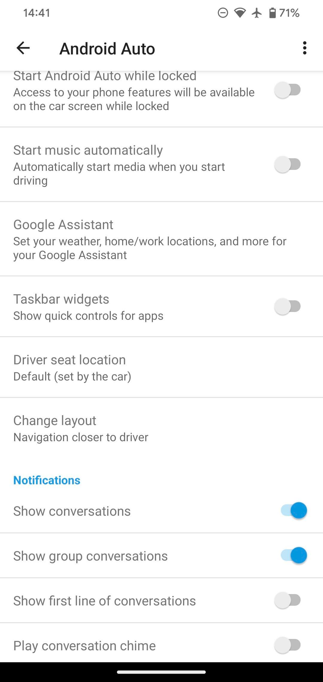 Cài đặt Android Auto với công tắc Taskbar widgets