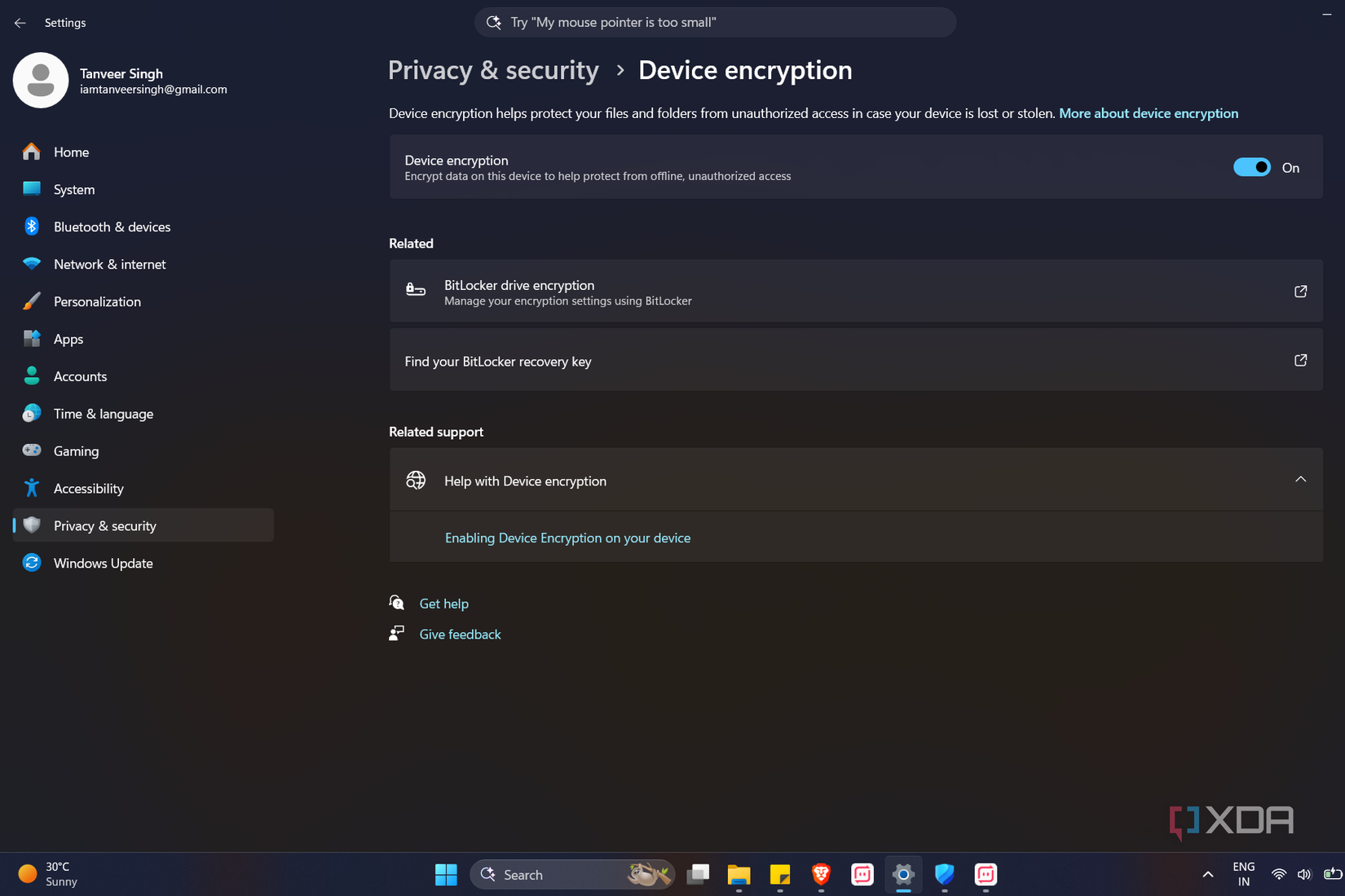 Cài đặt Device encryption trong Windows