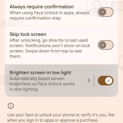 Cài đặt Face Unlock hiển thị tuỳ chọn Brighten screen in low light