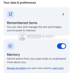 Cài đặt Personal Intelligence hiển thị Remembered items và Memory trong Gemini