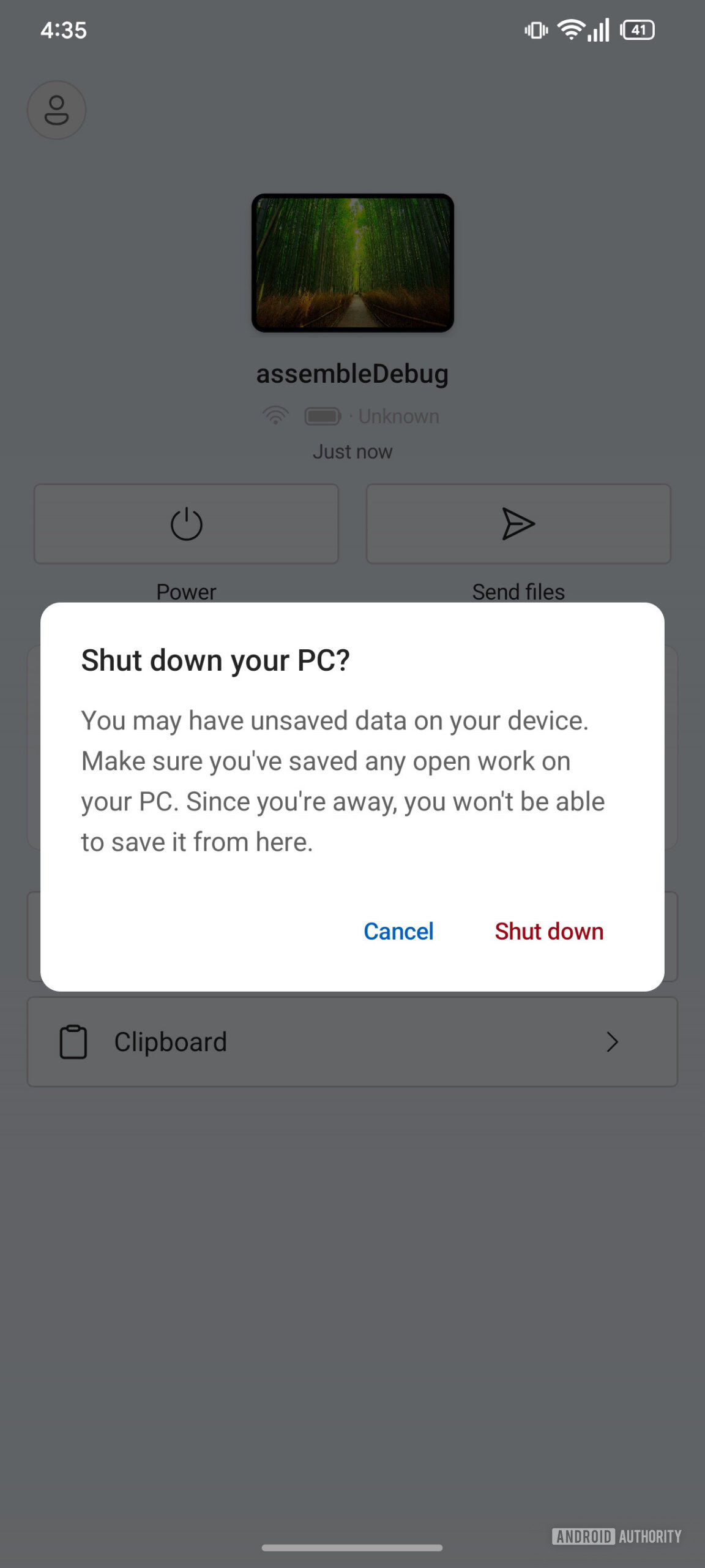 Cảnh báo khi tắt máy từ xa trên Link to Windows