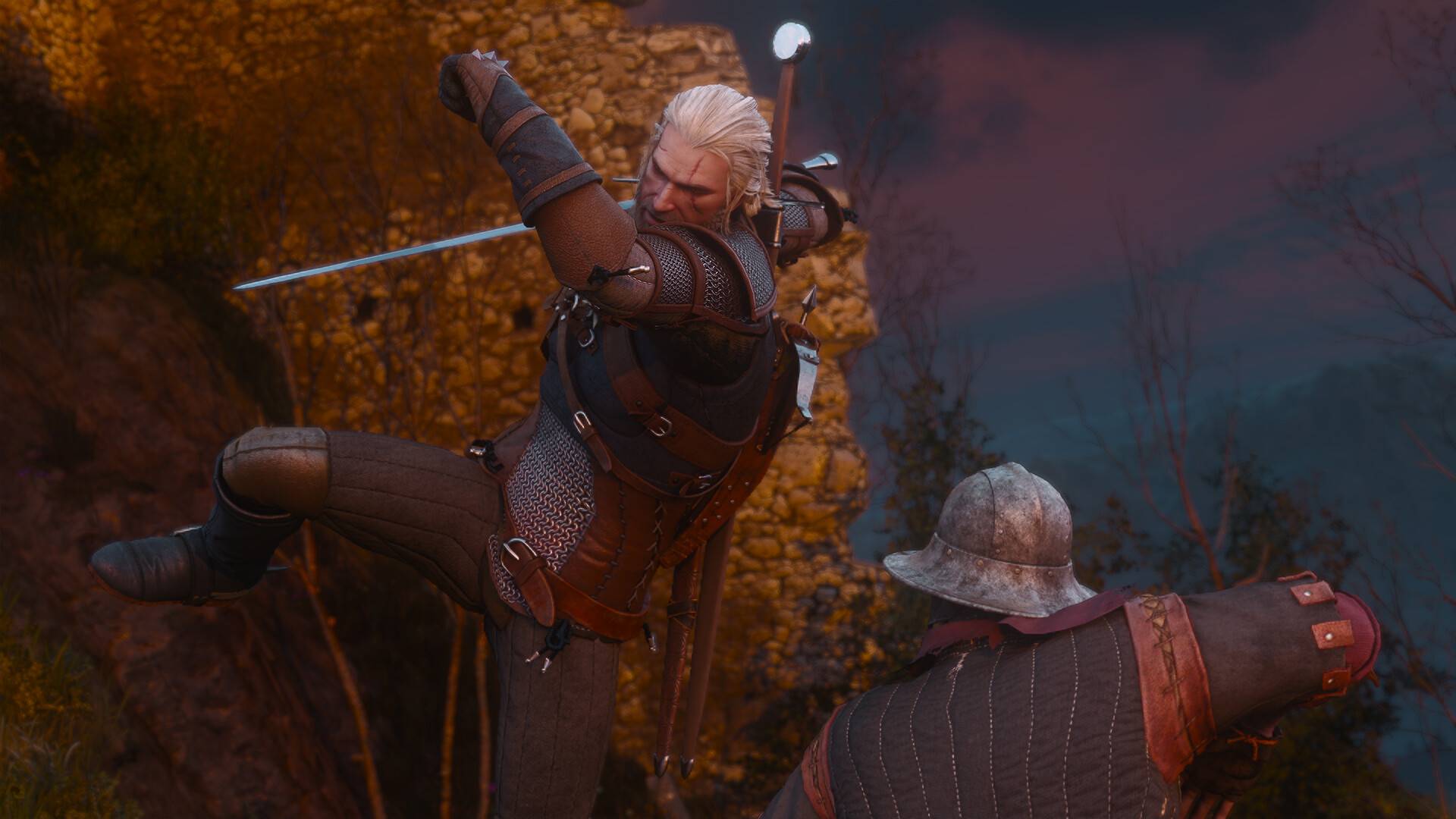 Cảnh chiến đấu của Geralt trong The Witcher 3 Remastered