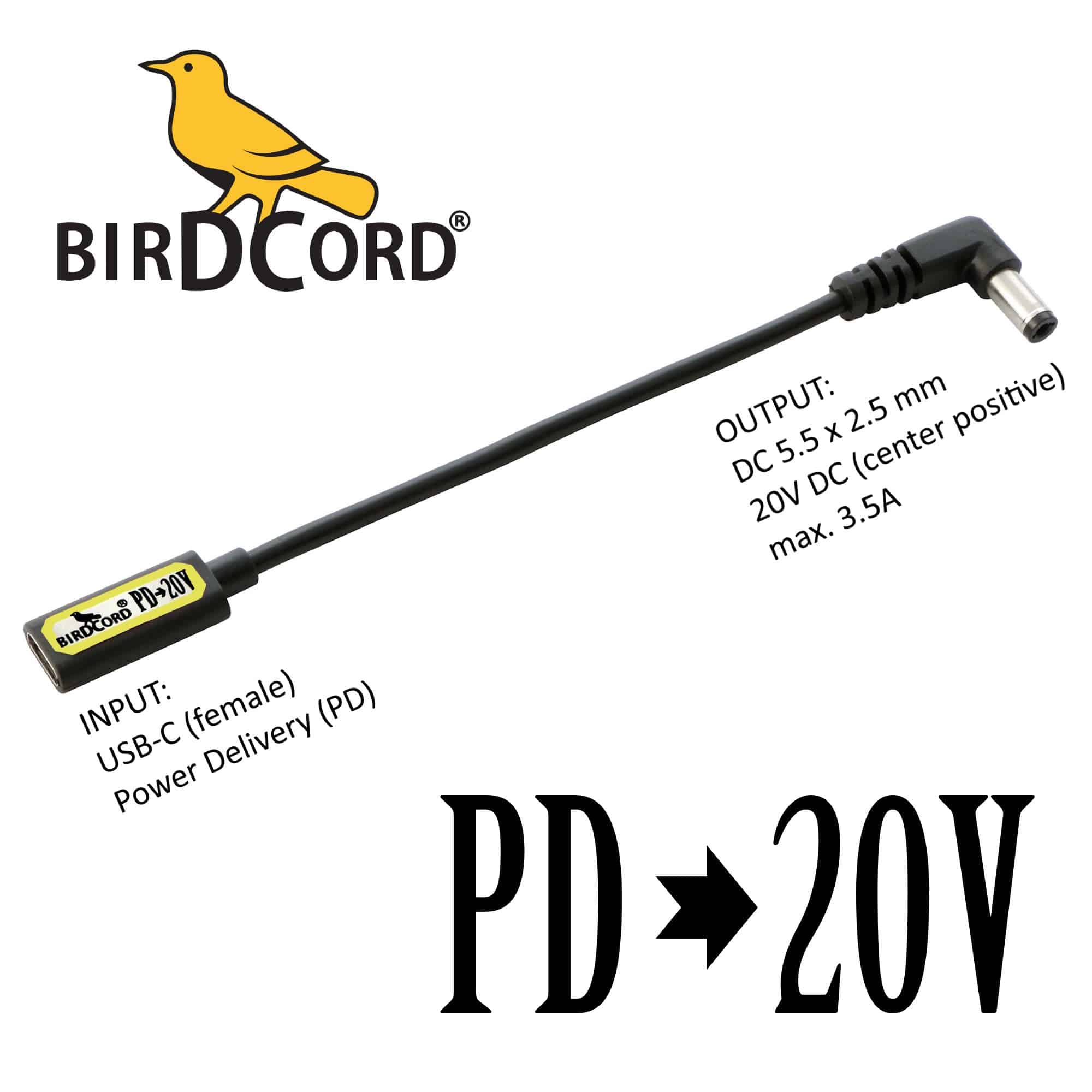 Cáp chuyển nguồn Birdcord PD sang 20 V