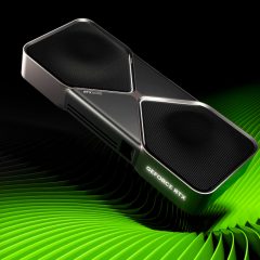 Card Nvidia GeForce RTX 5090 Founders Edition trên nền xanh đen