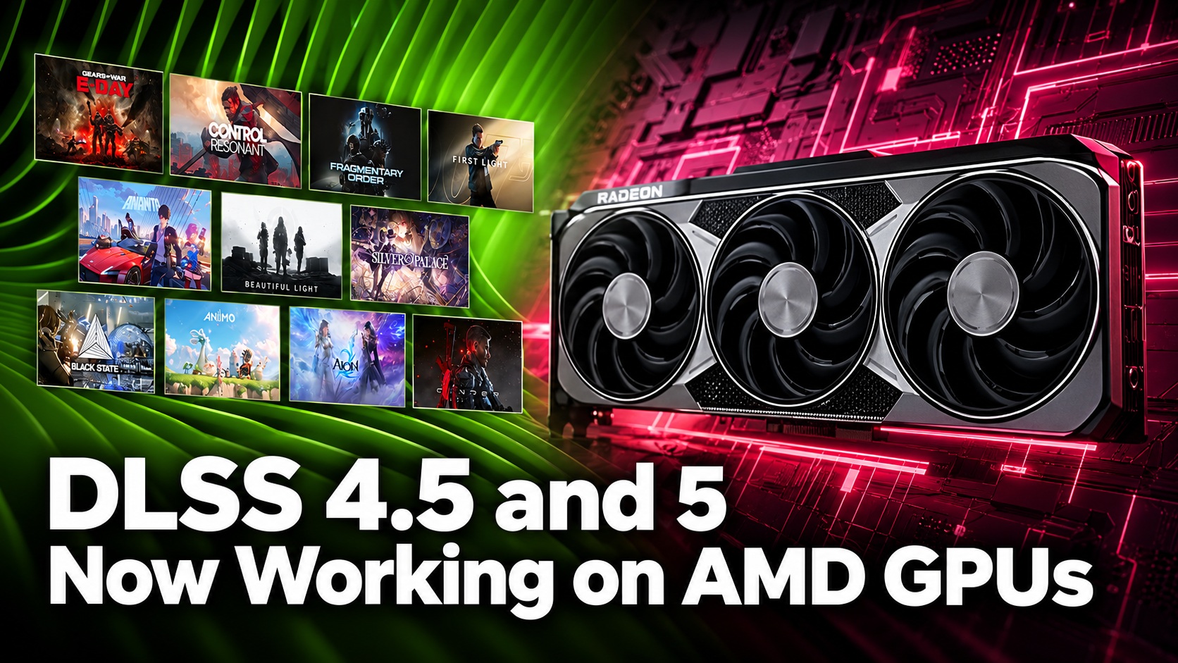 Card Radeon RX cạnh loạt tựa game, chữ DLSS 4.5 and 5 Now Working on AMD GPUs