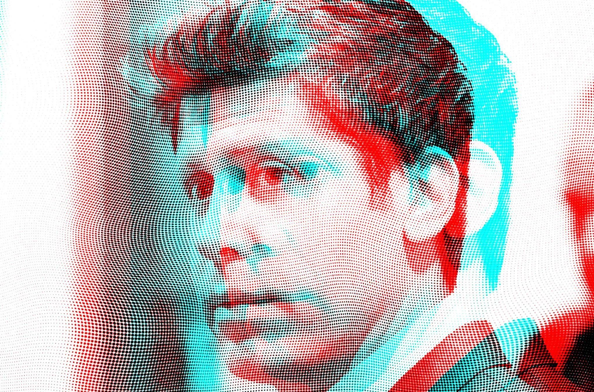 Chân dung Sam Altman với hiệu ứng chấm in đỏ và xanh