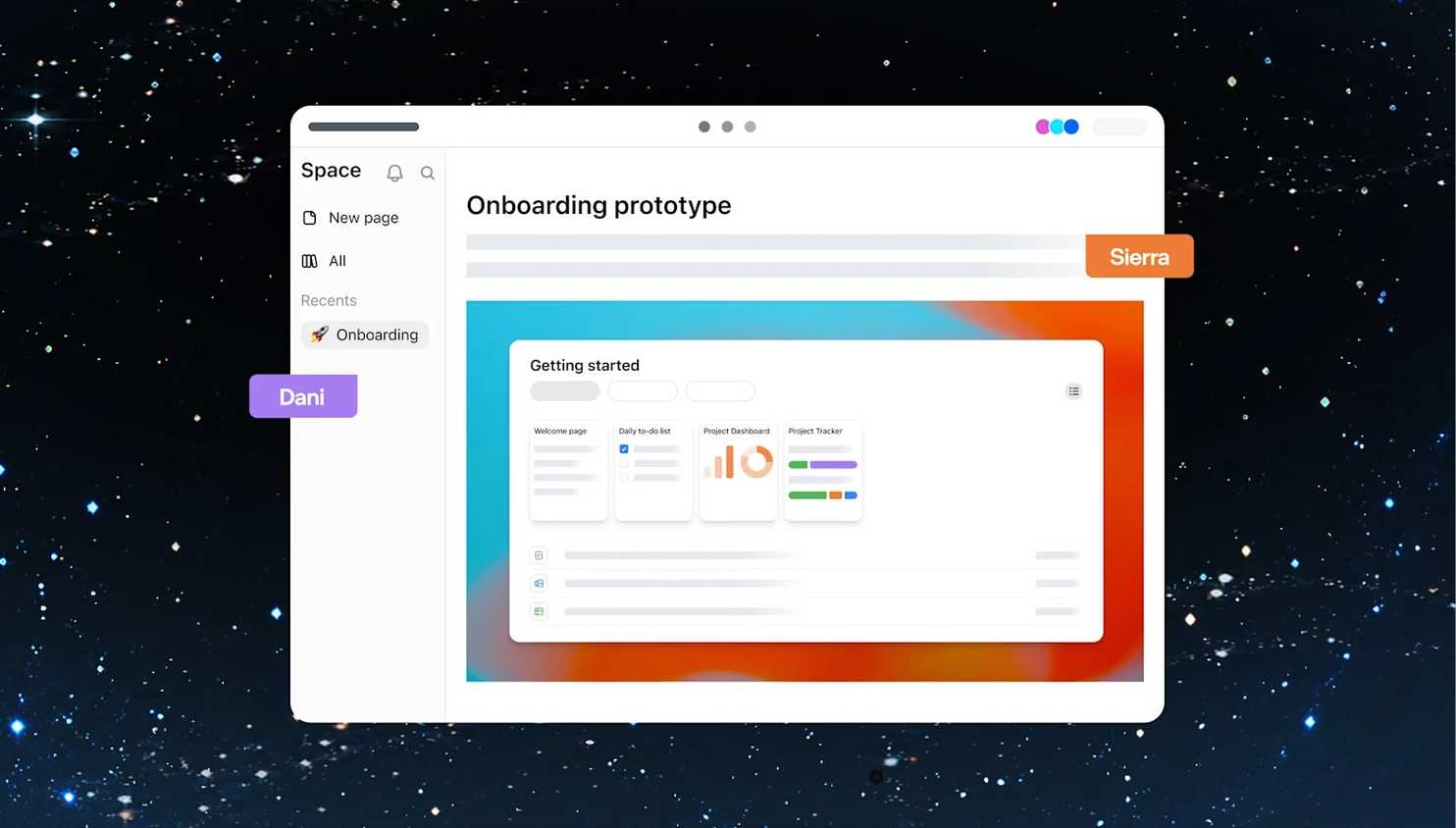 ChatGPT Space showing an onboarding prototype page as Dani and Sierra collaborate-1